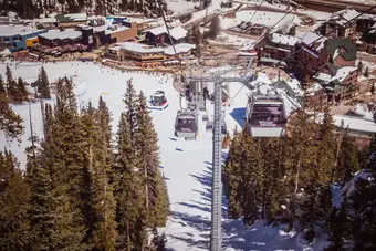 A Winter Park gondola cabin above the base village