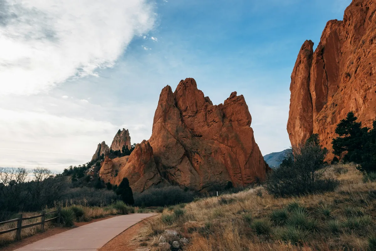 The road between the sandstone formations of Garden of the Gods, Colorado Springs
